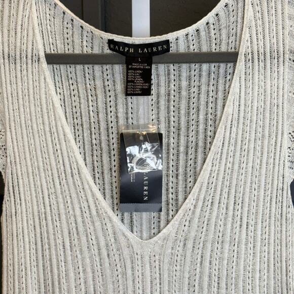 Ralph Lauren Black Label Womens Linen Ivory Lace Crochet Knit Vintage Top LG NWT - Picture 6 of 7